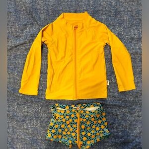 SwimZip rash guard 4T and matching shortie euro swim trunks 4T great condition